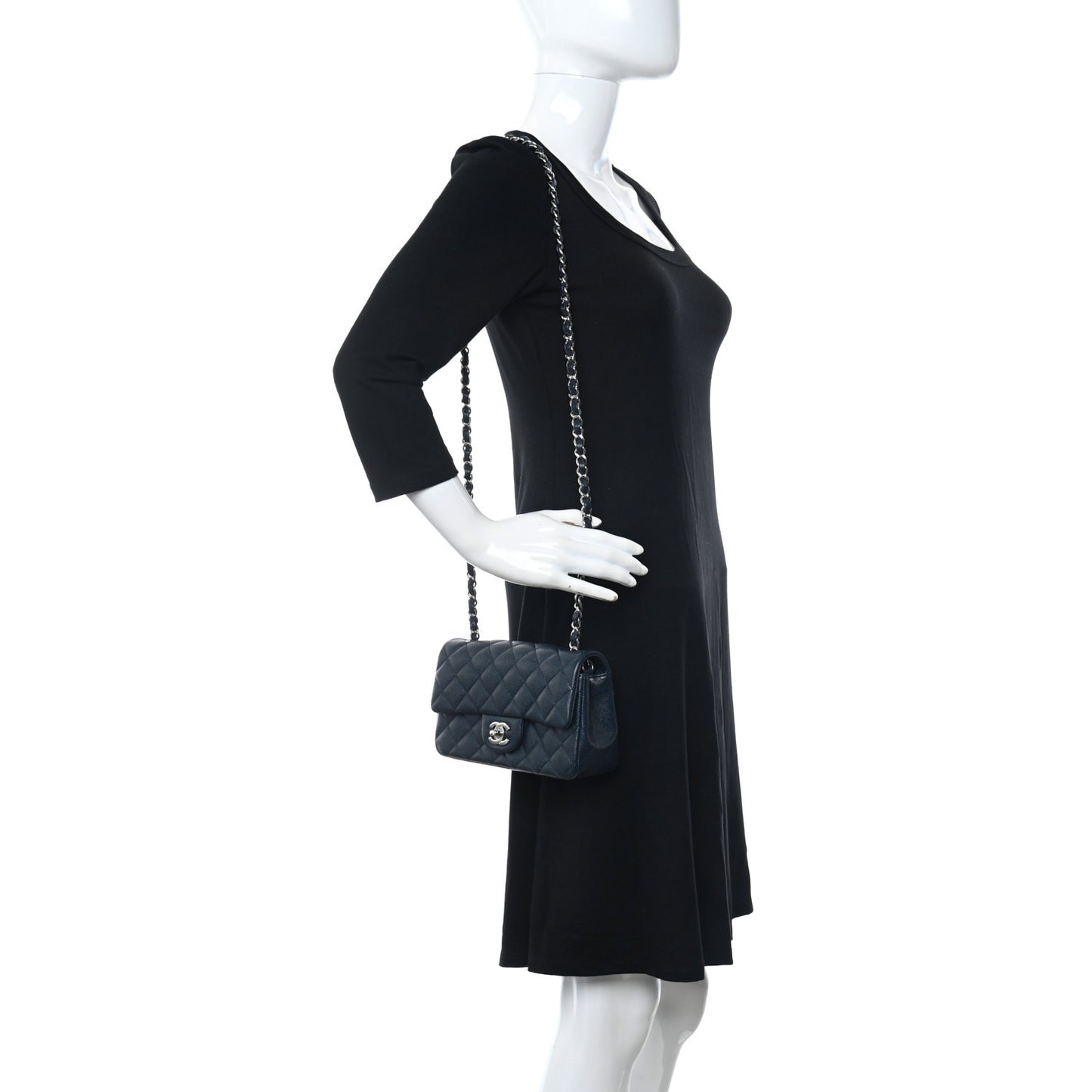 Caviar Quilted Mini Rectangular Flap Navy