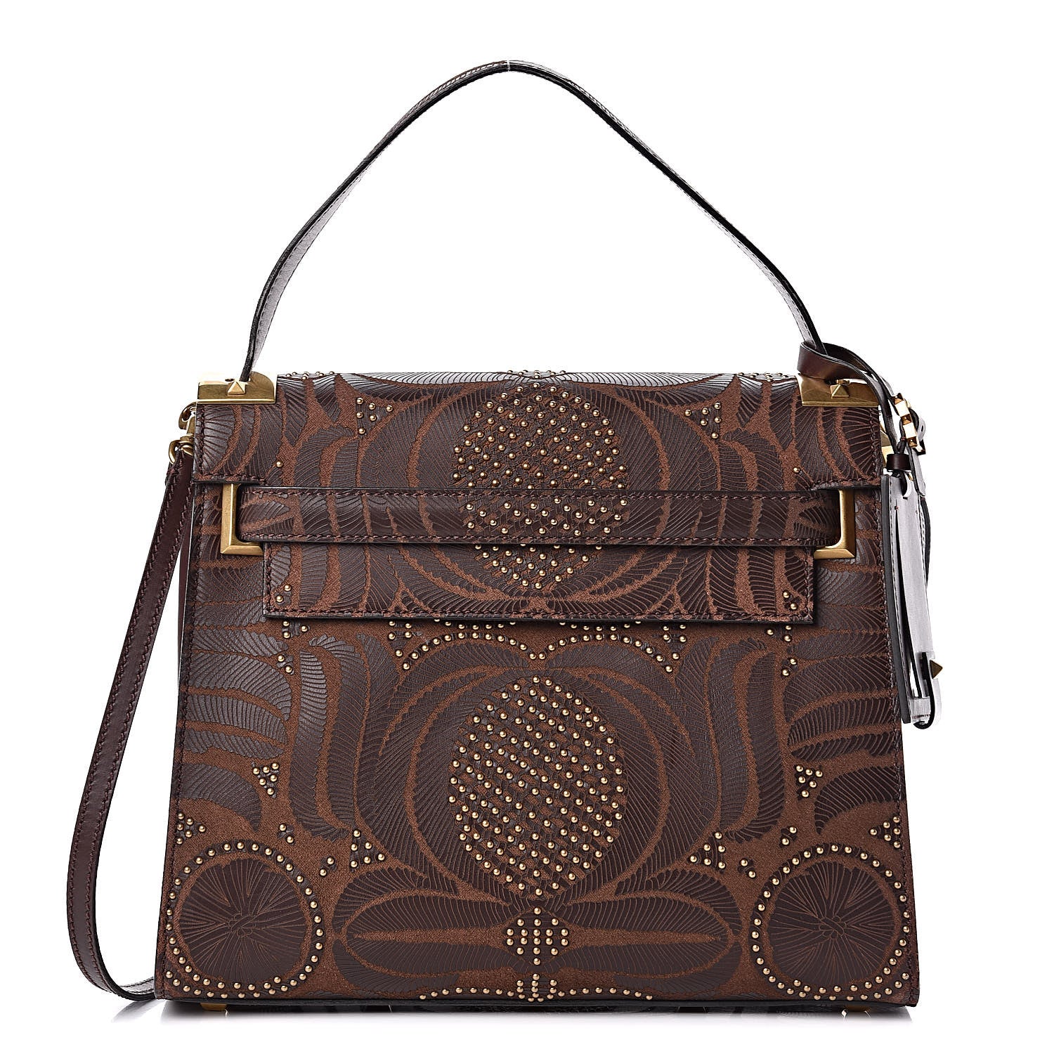 Valentino Garavani Calfskin Embossed Studded Medium My Rockstud Frame Bag Cacao 1 of 12