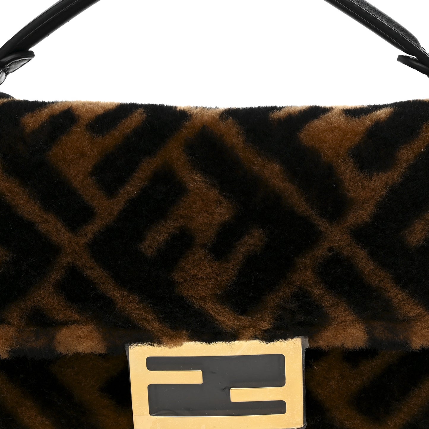 Shearling Vitello Dolce Macro FF 1974 Mini Baguette Tobacco Black