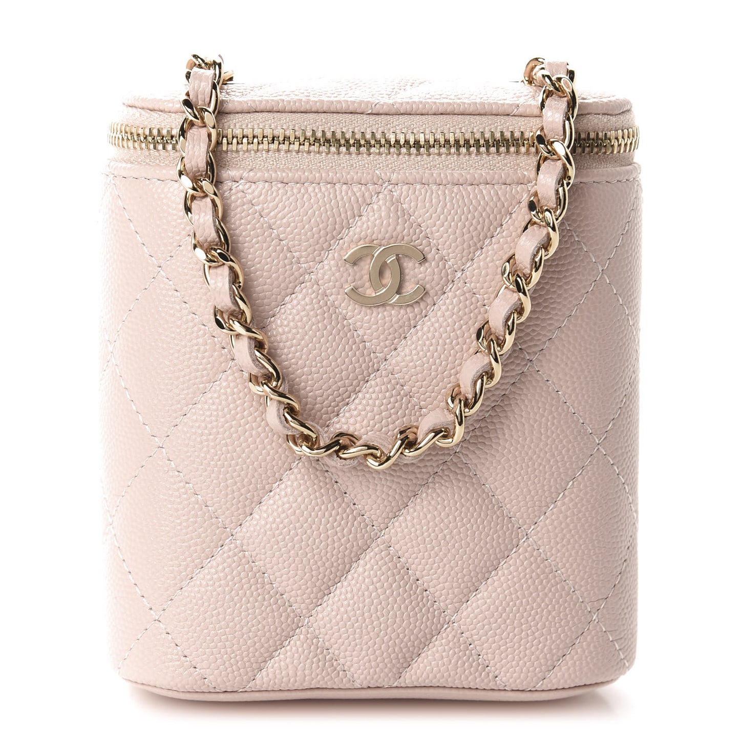 Caviar Quilted Small Vertical Coco Beauty Vanity Case With Chain Light Pink