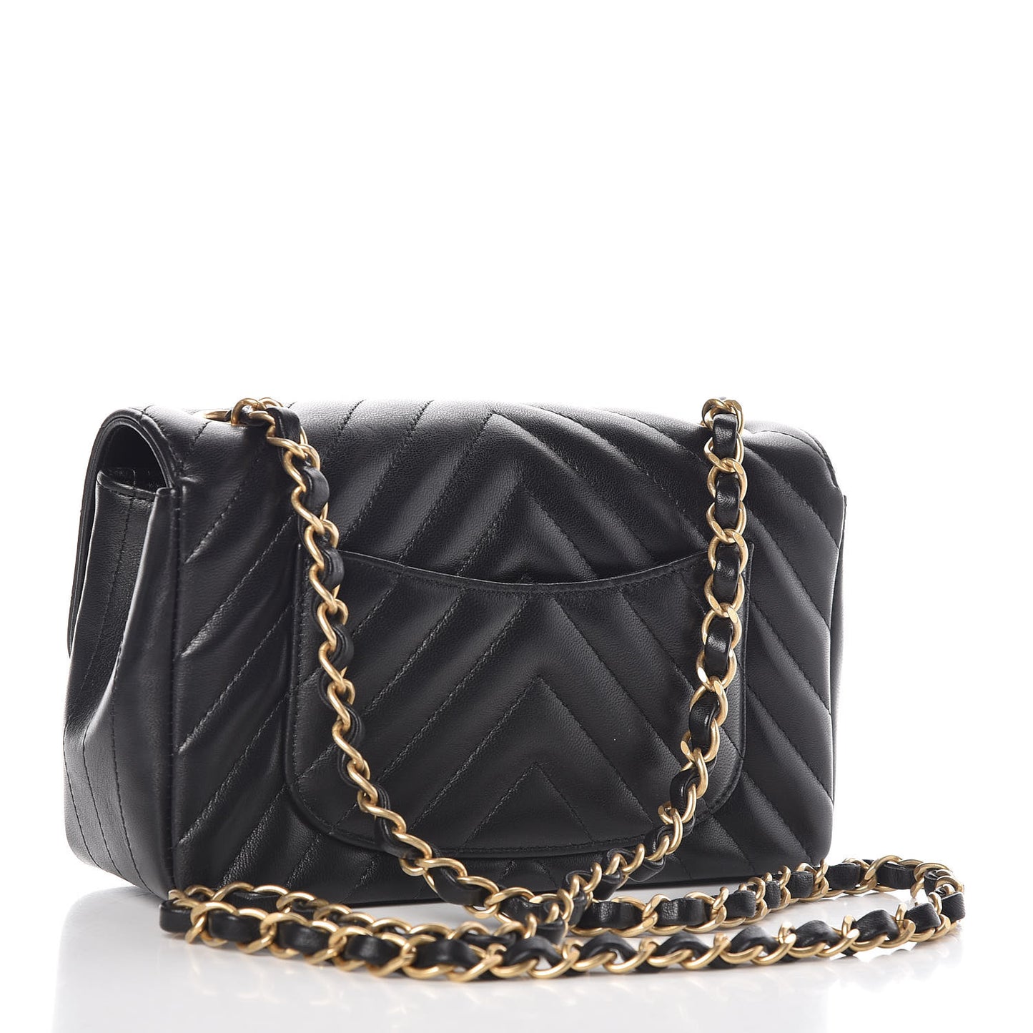 Lambskin Chevron Quilted Mini Rectangular Flap Black