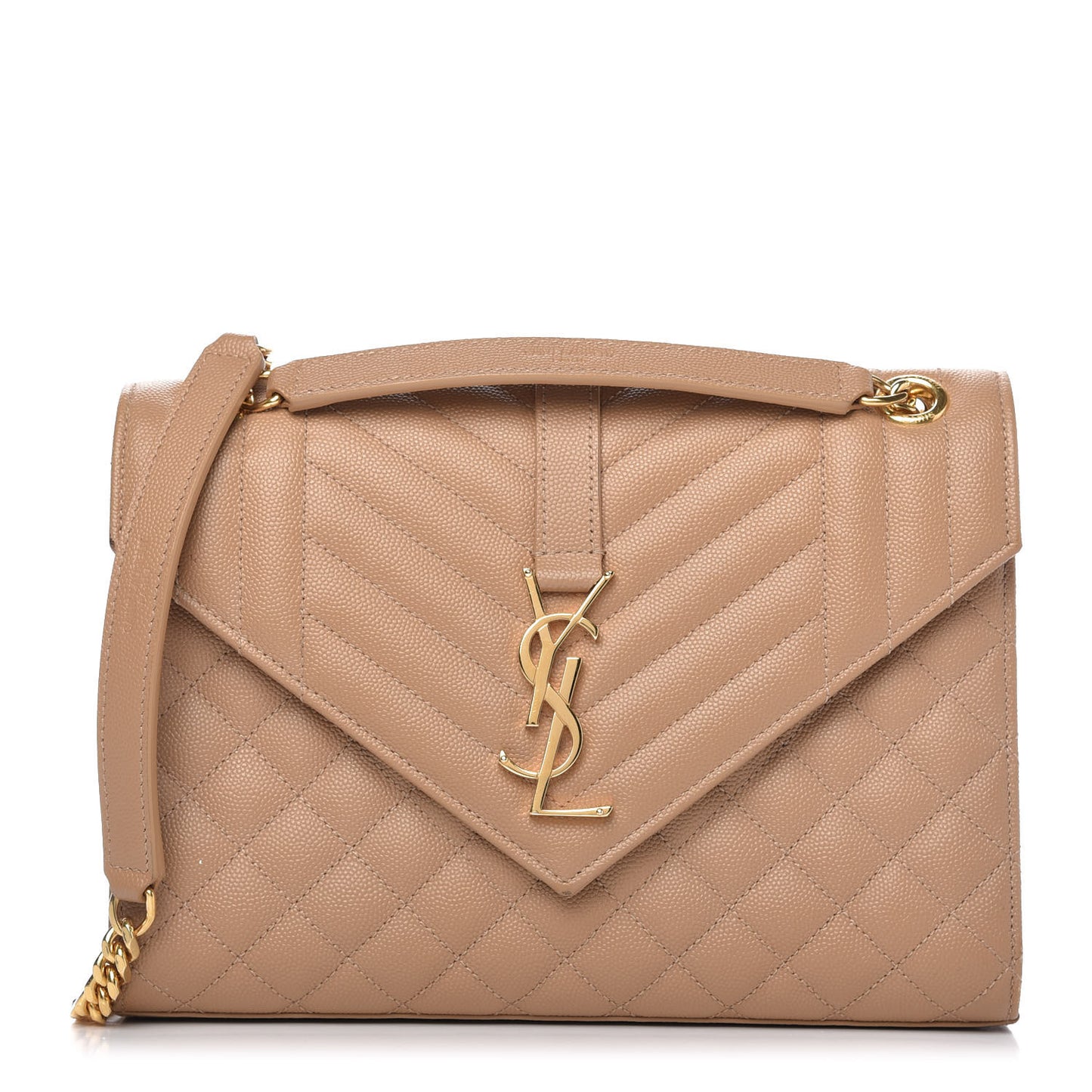 Grain De Poudre Textured Mixed Matelasse Medium Triquilt Monogram Satchel Dark Beige