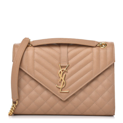 Saint Laurent Grain De Poudre Textured Mixed Matelasse Medium Triquilt Monogram Satchel Dark Beige 1 of 9