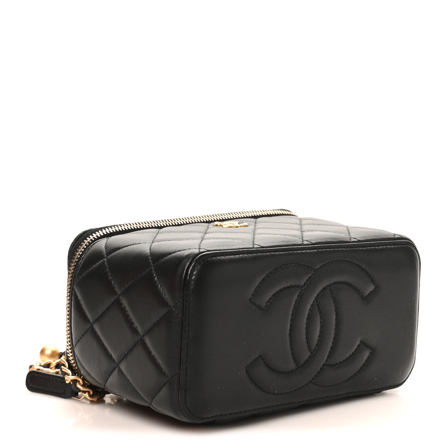Chanel Lambskin Quilted Pearl Crush Small Vanity Case With Chain Black 4 of 11