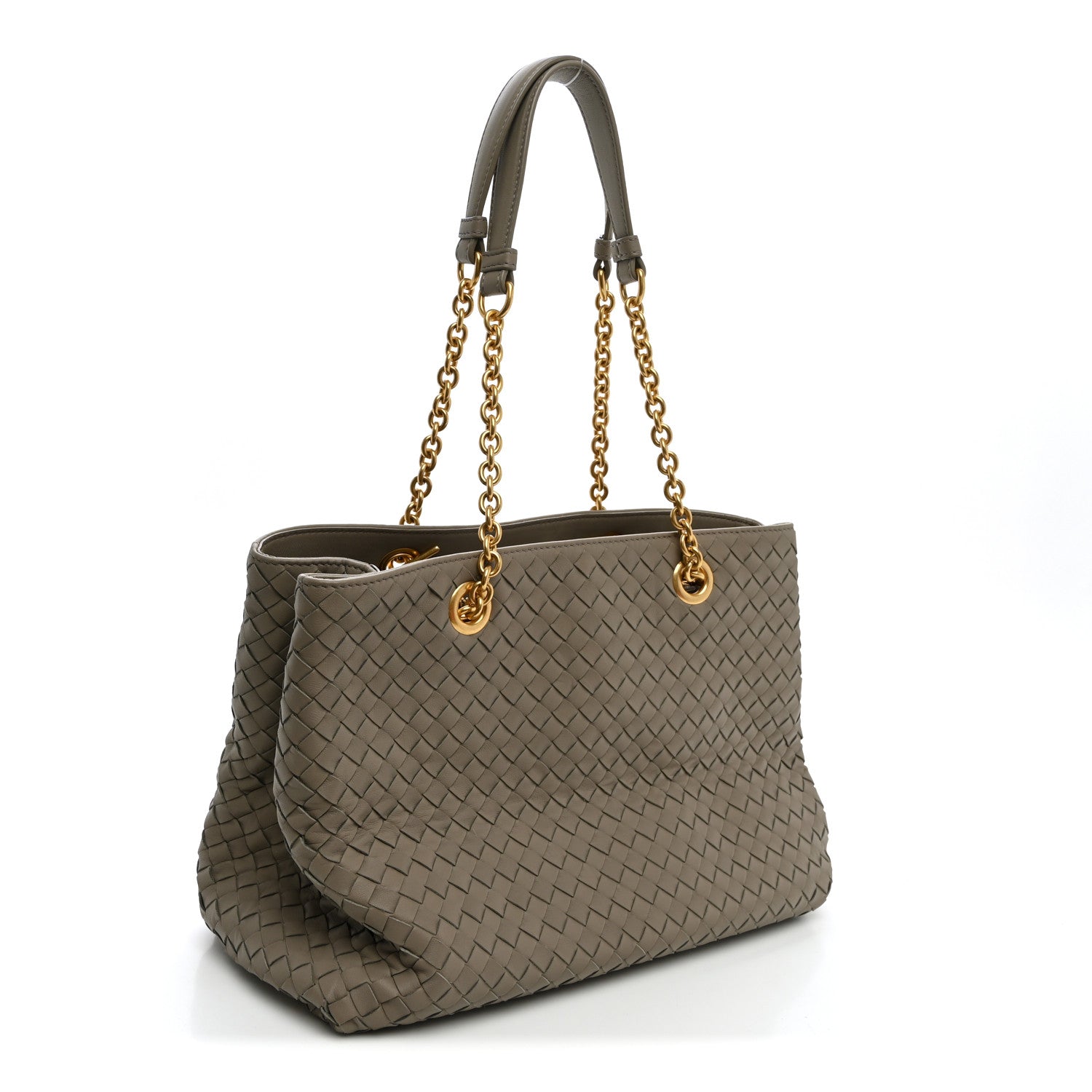 Bottega Veneta Nappa Intrecciato Medium Classic Chain Strap Tote Taupe Grey 3 of 11