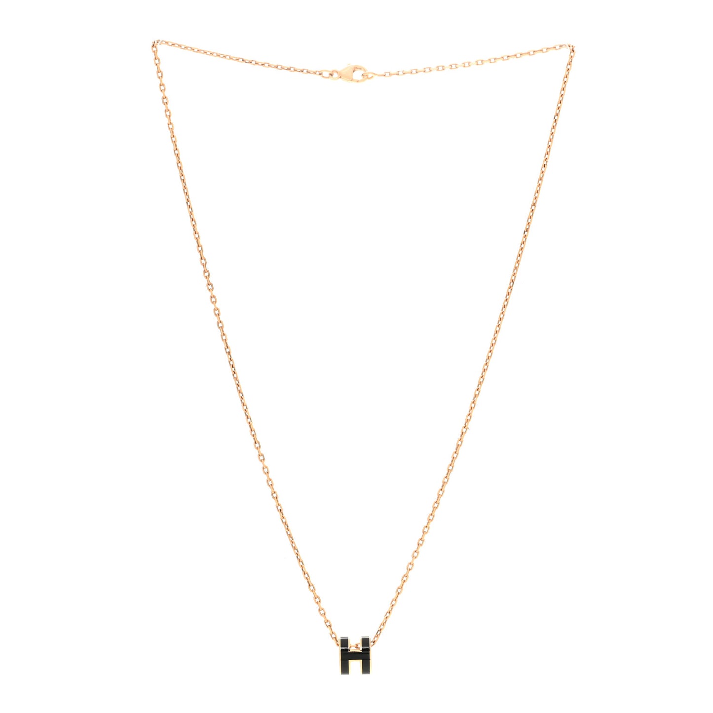 Lacquered Rose Gold Mini Pop H Pendant Necklace Black