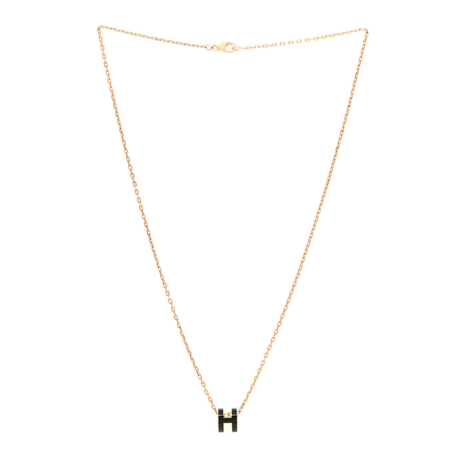 Hermes Lacquered Rose Gold Mini Pop H Pendant Necklace Black 3 of 7