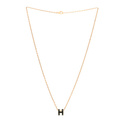 Hermes Lacquered Rose Gold Mini Pop H Pendant Necklace Black 3 of 7