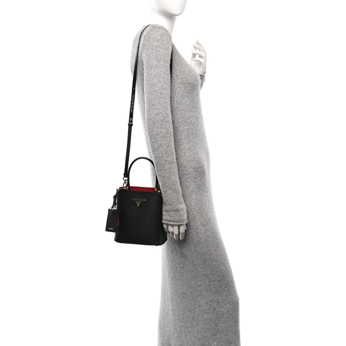 Saffiano Cuir Small Panier Bucket Bag Black Fuoco