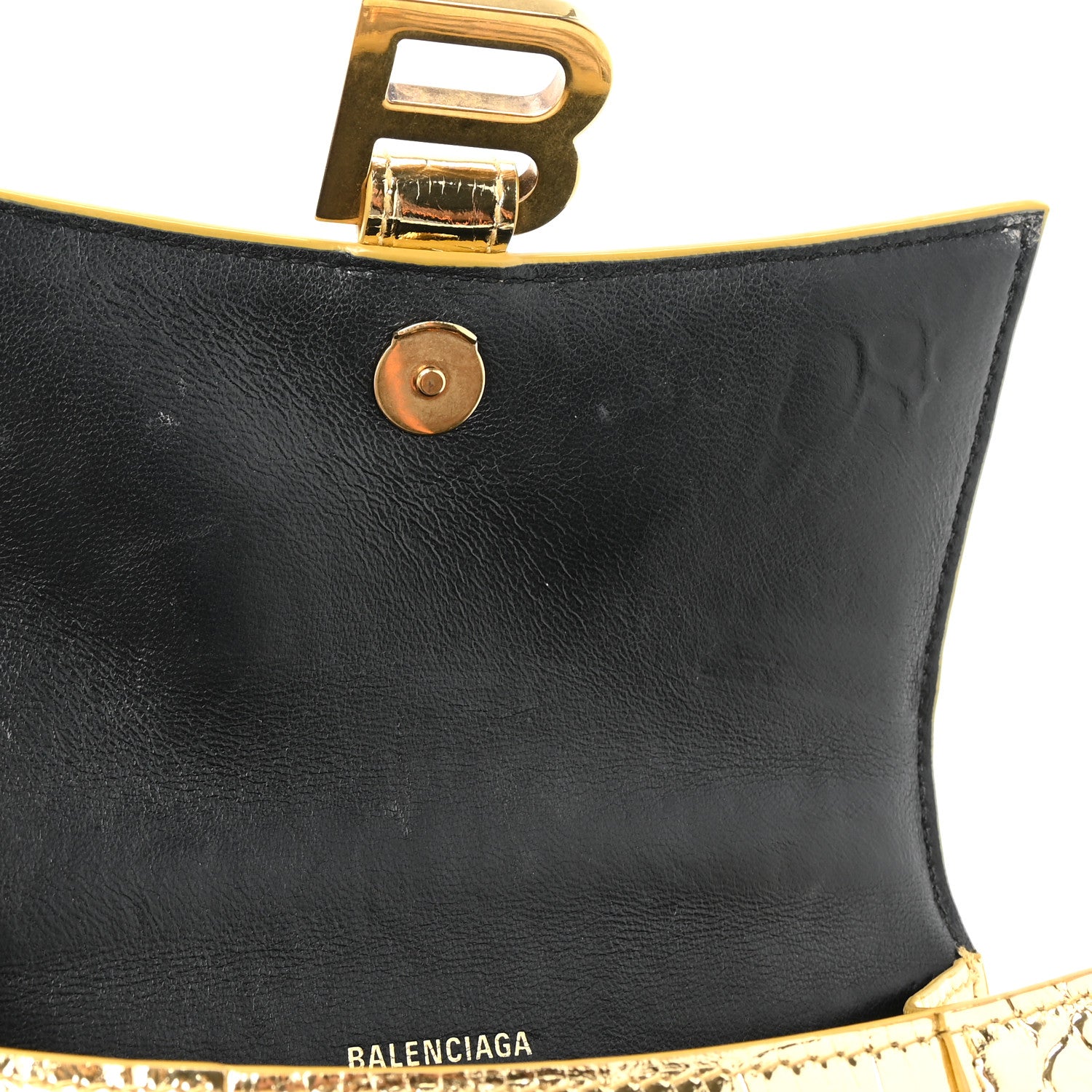 Balenciaga Metallic Calfskin Crocodile Embossed Hourglass Top Handle Bag XS Gold 9 of 14