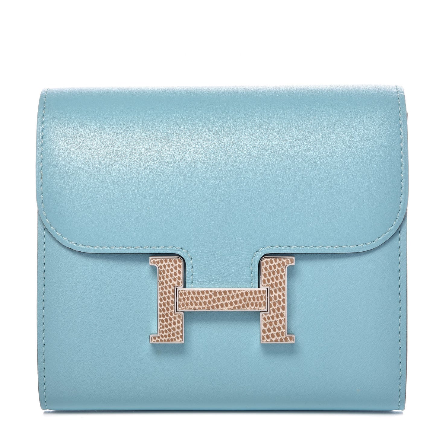 Tadelakt Lizard Constance Short Wallet Bleu Atoll Ficelle