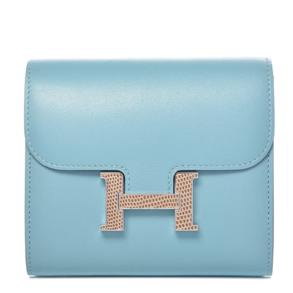 Hermes Tadelakt Lizard Constance Short Wallet Bleu Atoll Ficelle 1 of 8