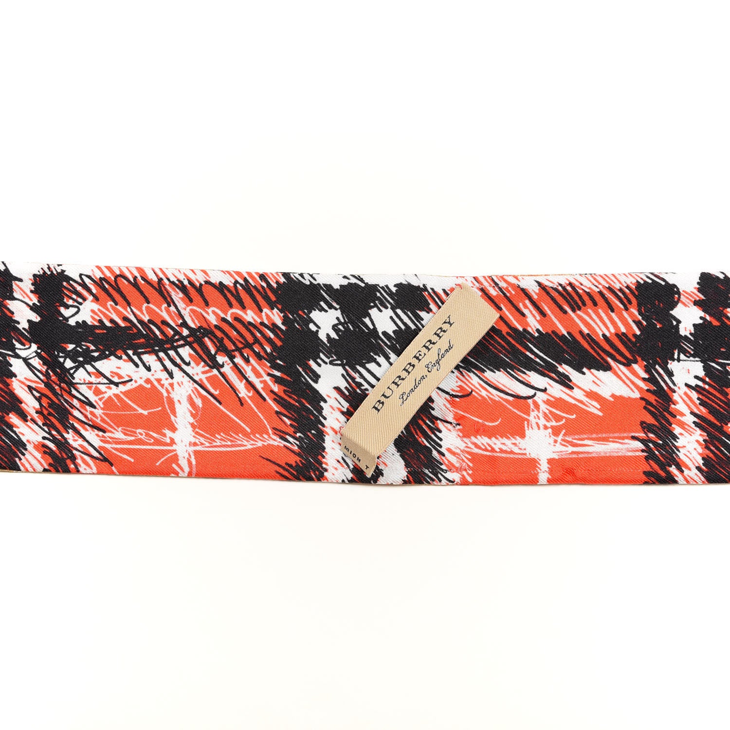 Burberry Silk Disruptive Check Scribble Print Skinny Scarf Bright Red 3 of 3
