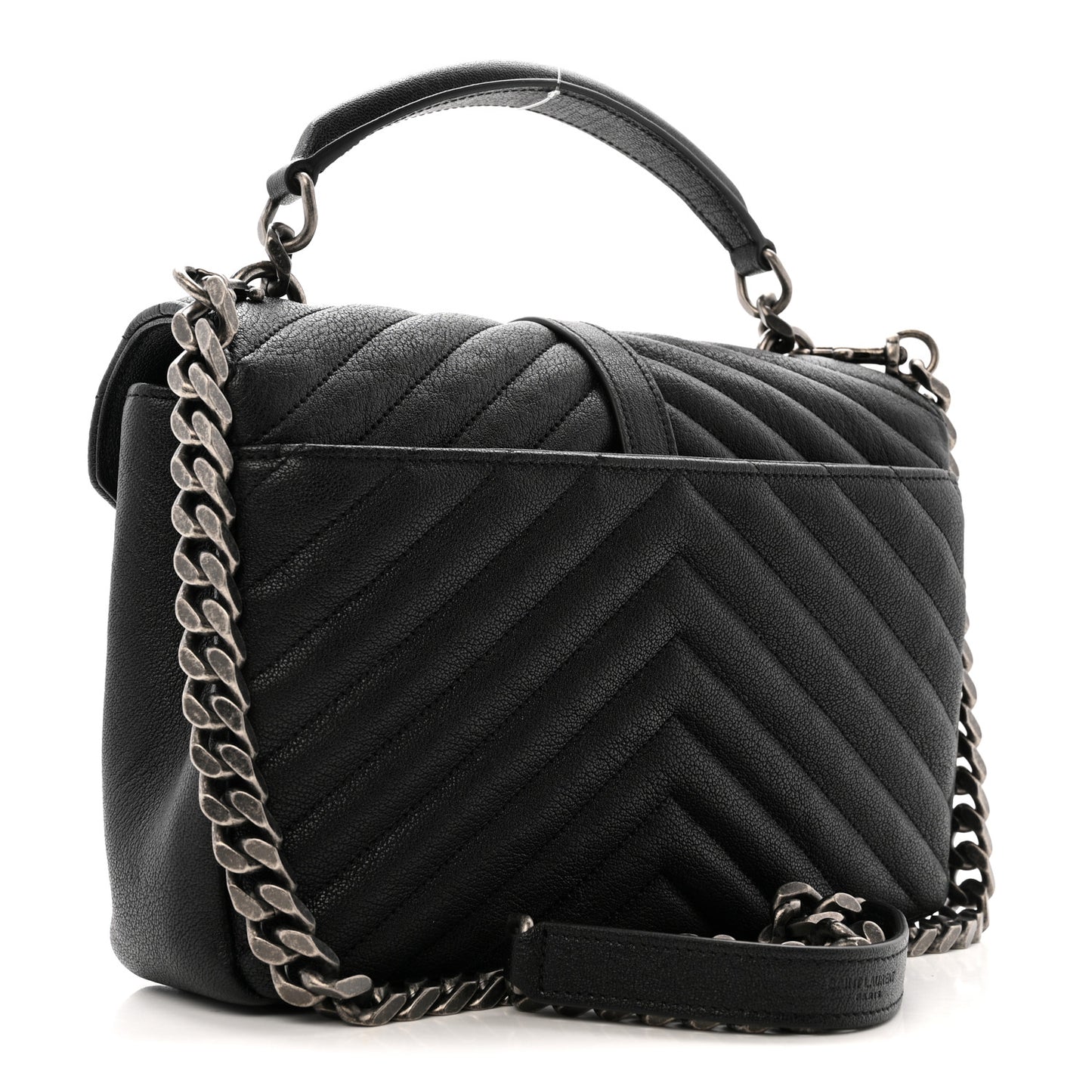 Sheepskin Matelasse Chevron Monogram Medium College Bag Black