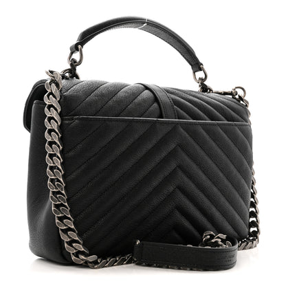 Saint Laurent Sheepskin Matelasse Chevron Monogram Medium College Bag Black 3 of 13