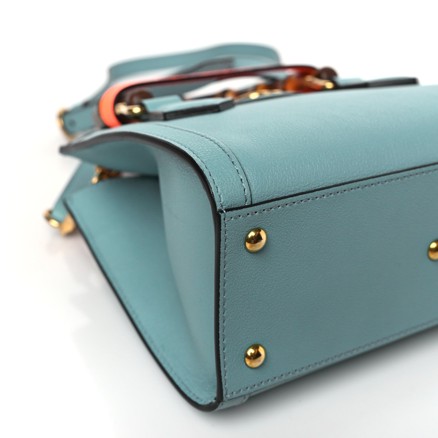 Gucci Wonka Grain Calfskin Mini Diana Tote Bag Dusty Azure Orange Fluo 8 of 9
