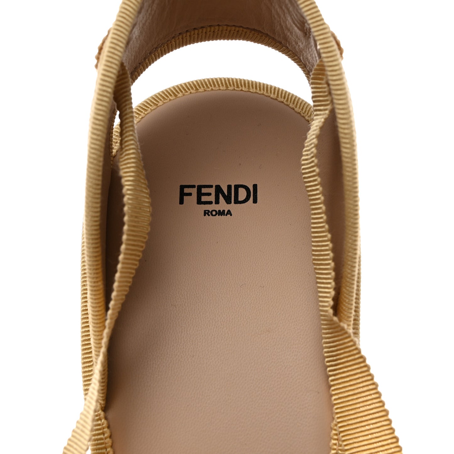 Canvas FF Embroidered Roma Ankle Wrap Espadrille Wedges 40.5 Beige