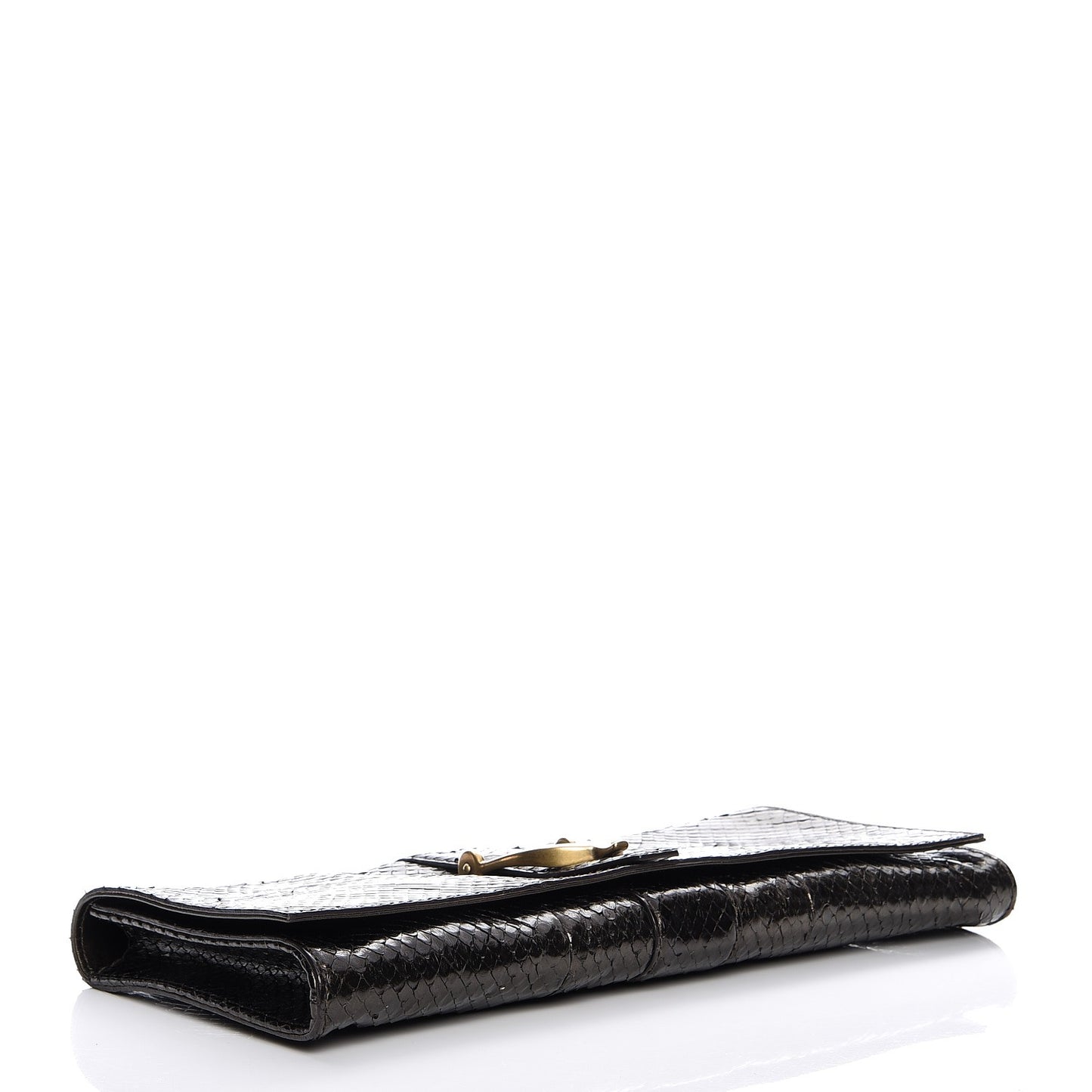 Metallic Python Soft Stirrup Clutch Brown