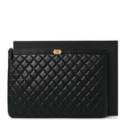 Chanel Lambskin Quilted Large Boy Zip Pouch Black 11 of 11