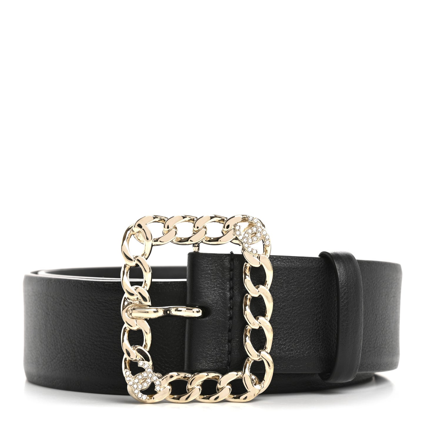 Calfskin Crystal CC Chain Belt 85 34 Black