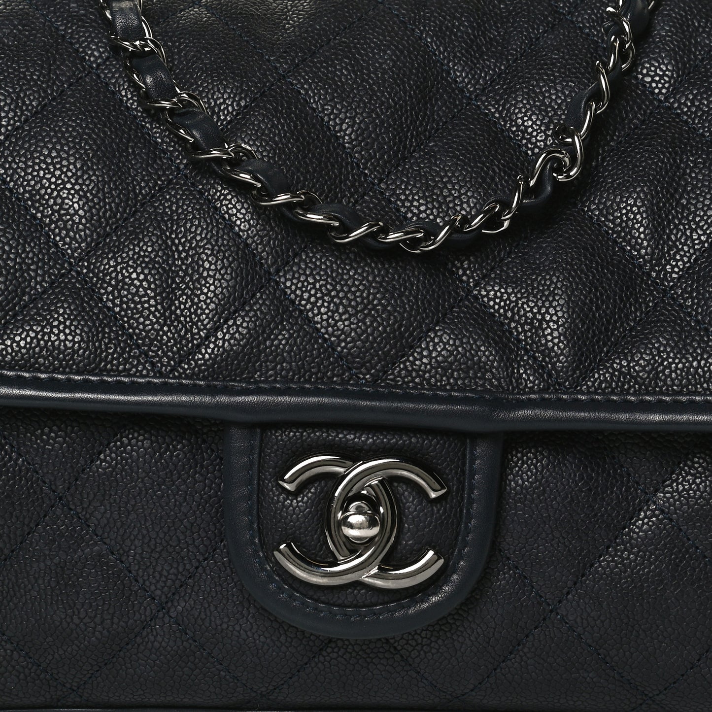 Caviar Quilted Medium French Riviera Flap Blue
