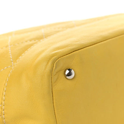 Chanel Lambskin Contrast Stitch Drawstring Tote Yellow 10 of 13