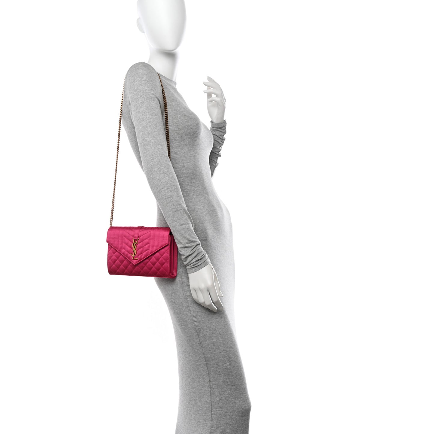 Satin Mixed Matelasse Triquilt Monogram Chain Wallet Guava