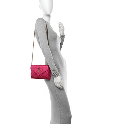 Saint Laurent Satin Mixed Matelasse Triquilt Monogram Chain Wallet Guava 2 of 9