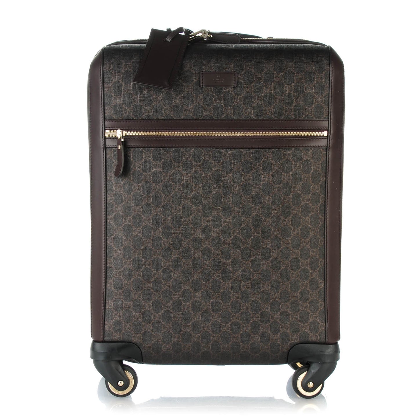 GG Supreme Monogram Four Wheel Carry On Suitcase Dark Brown