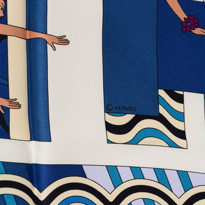 Hermes Silk Ballet Aquatique Scarf 70 Cobalt Marine Creme 5 of 6