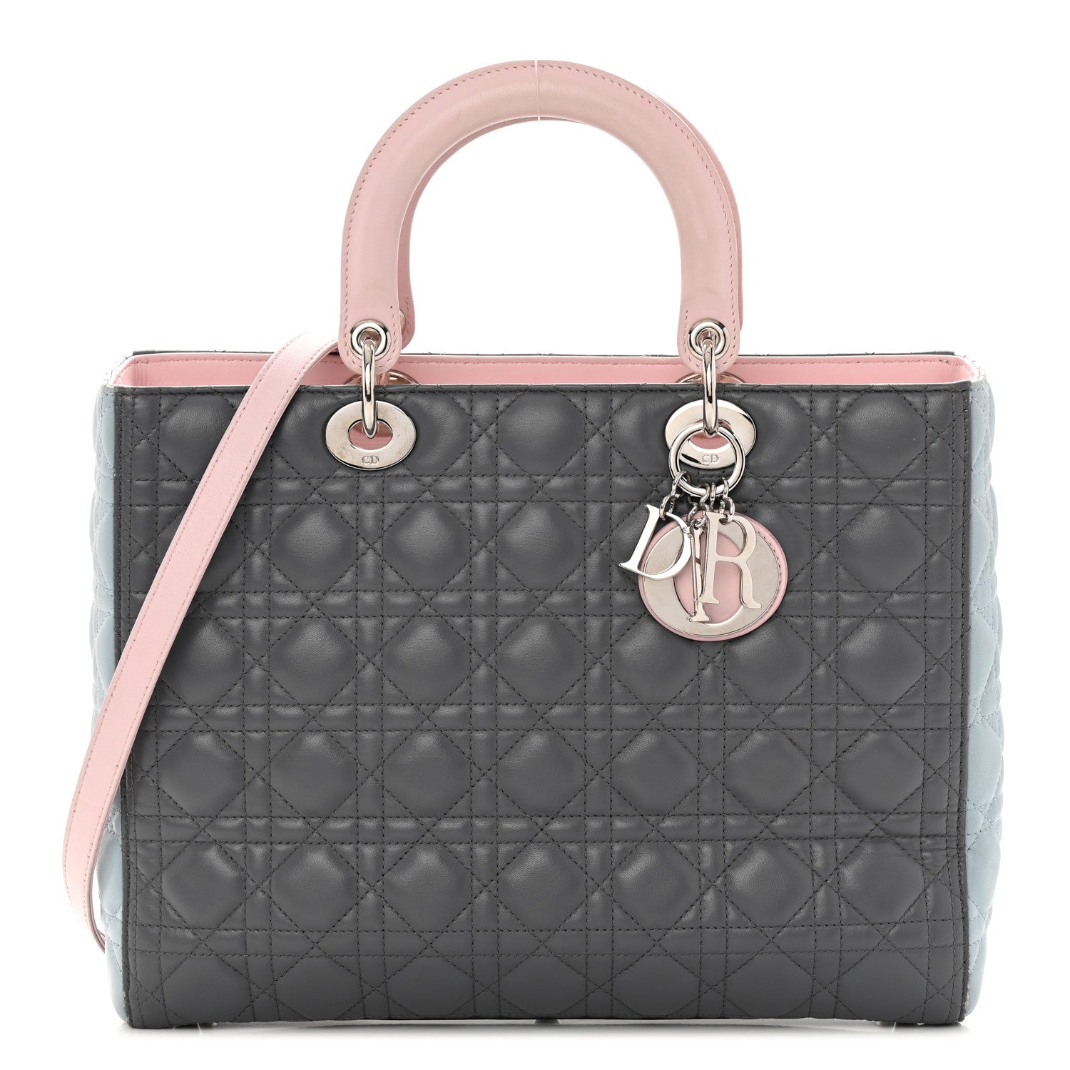 Christian Dior Lambskin Cannage Large Tri-Color Lady Dior Grey Blue Pink 1 of 20