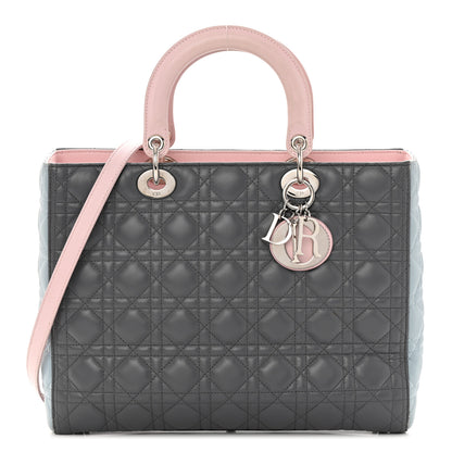 Christian Dior Lambskin Cannage Large Tri-Color Lady Dior Grey Blue Pink 1 of 20