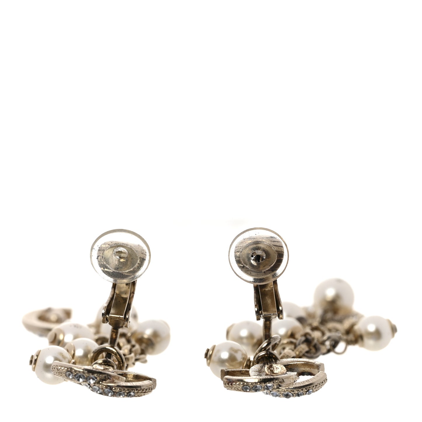 Metal Pearl CC Moon Clip On Earrings Gold
