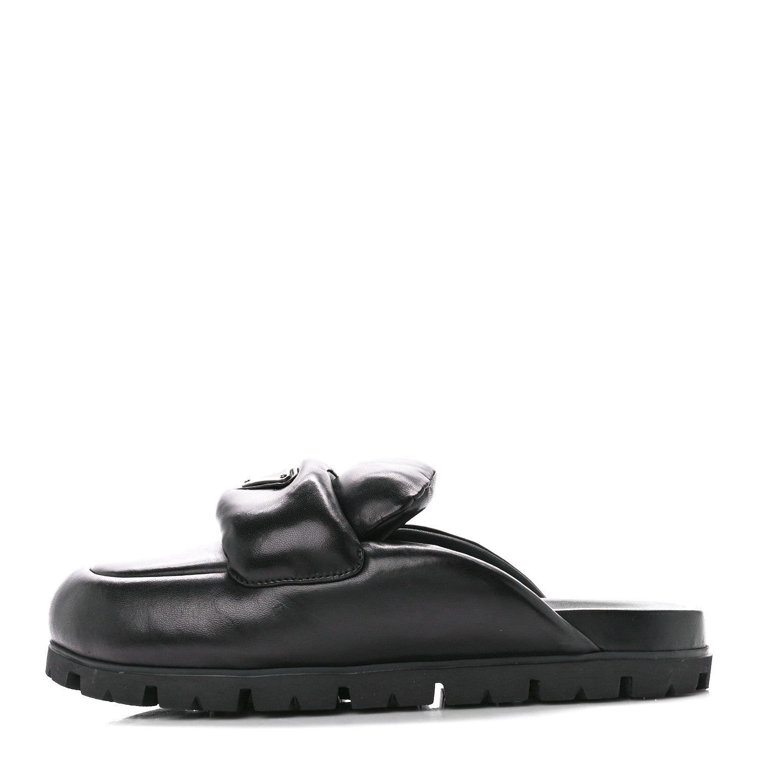 Prada Nappa Soft Padded Metal Triangle Logo Lug Sole 20mm Mules 38 Black 1 of 9