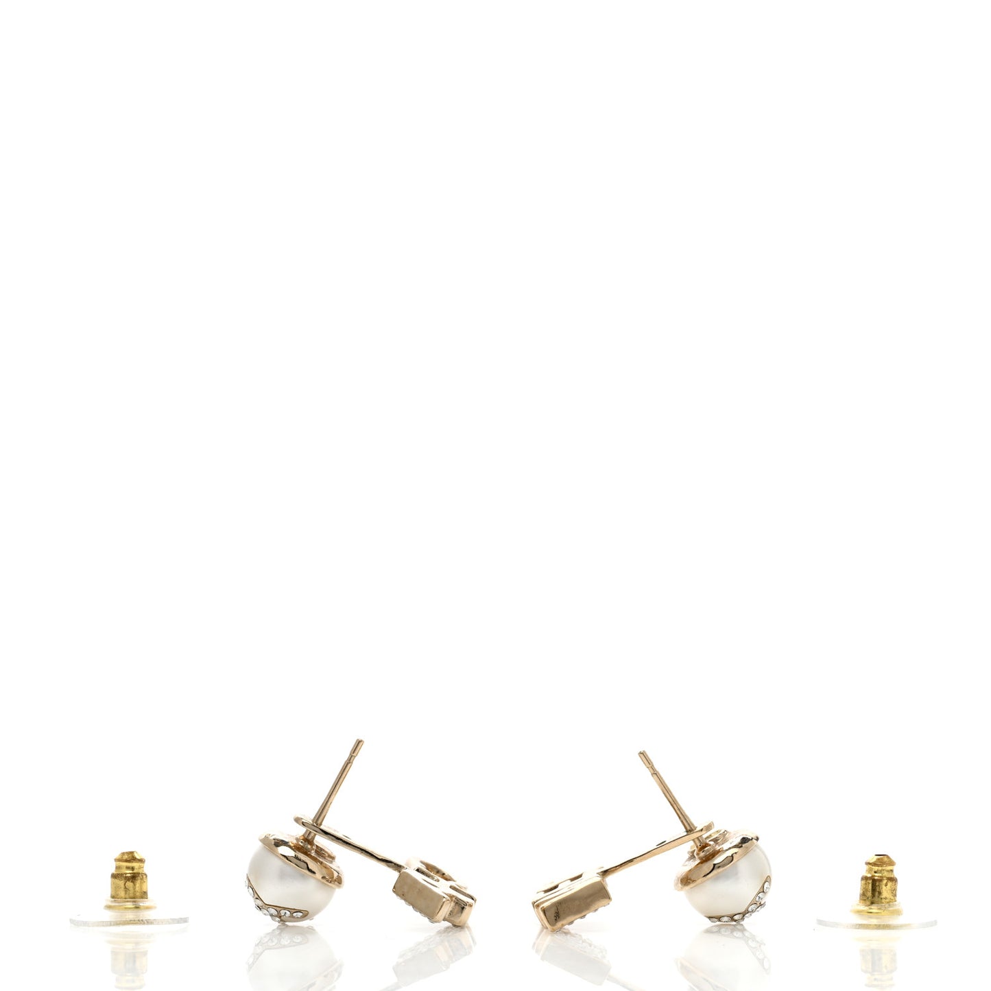 Pearl Crystal Logo Earrings Gold Pearly White