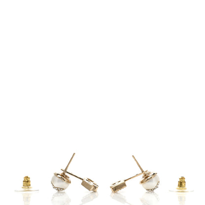 Chanel Pearl Crystal Logo Earrings Gold Pearly White 3 of 4