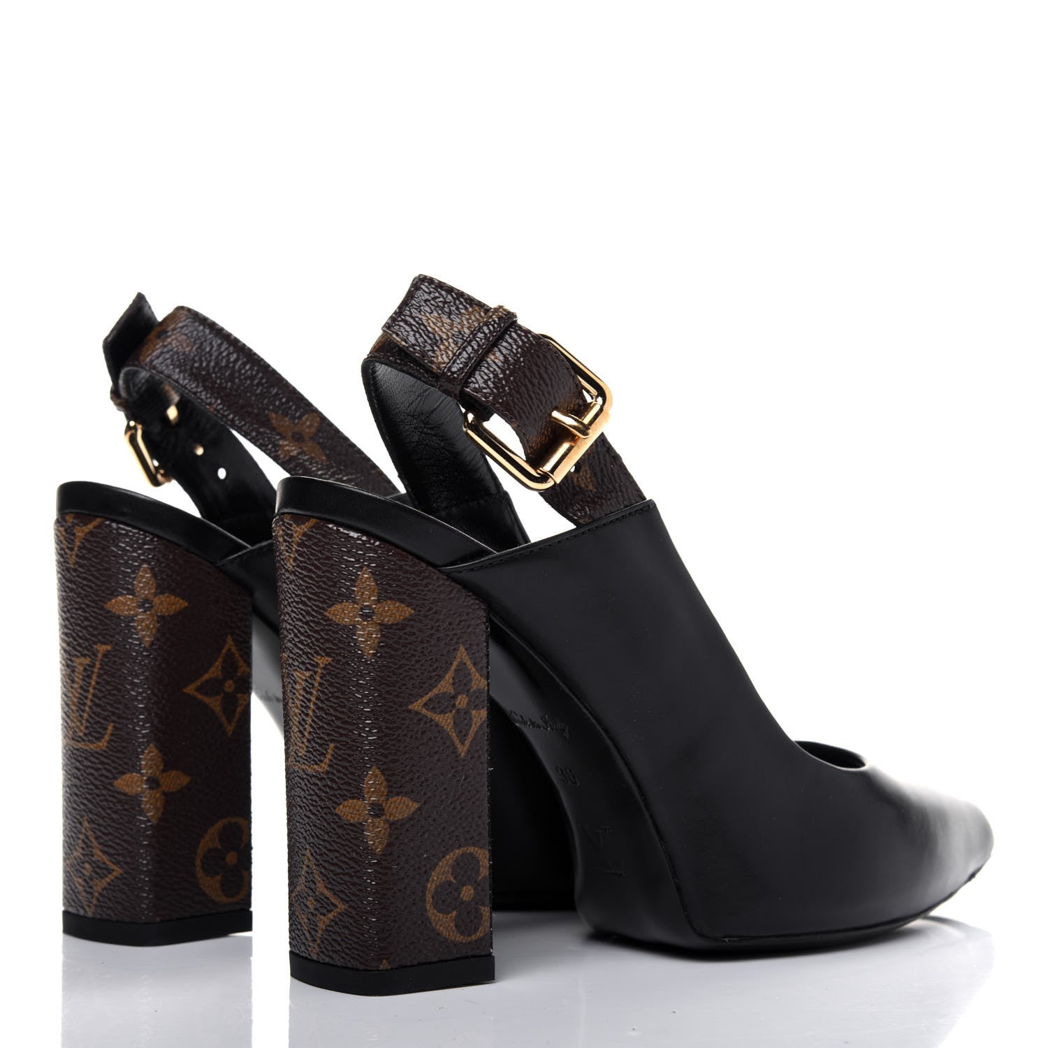 Louis Vuitton Calfskin Monogram Matchmake Slingback Pumps 36 Black 4 of 8