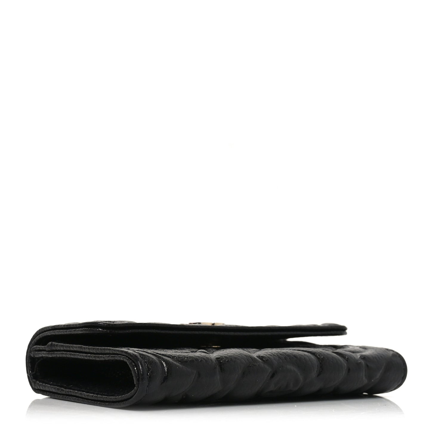 Caviar Camellia Embossed Card Holder Wallet Black