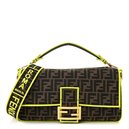 Fendi Fabric Jacquard FF 1974 Large Baguette Tobacco Moro Giallo Fluo 1 of 10