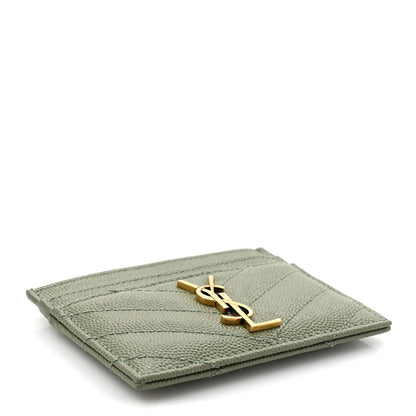 Saint Laurent Grain De Poudre Matelasse Chevron Monogram Credit Card Case Light Sage 4 of 8