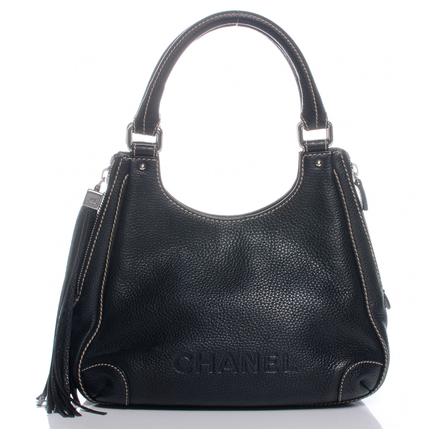 Leather Tassel Hobo Black