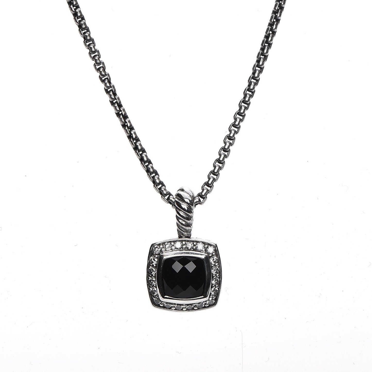Sterling Silver Diamond Black Onyx 7mm Petite Albion Necklace
