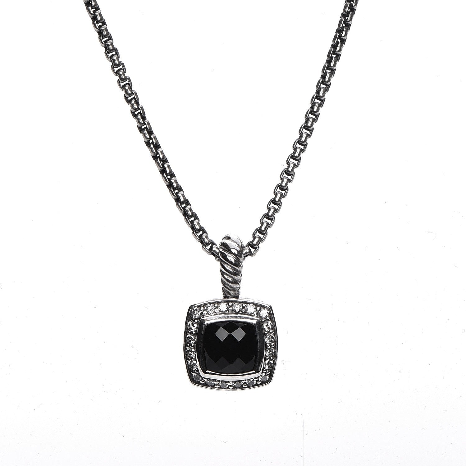 David Yurman Sterling Silver Diamond Black Onyx 7mm Petite Albion Necklace 3 of 6