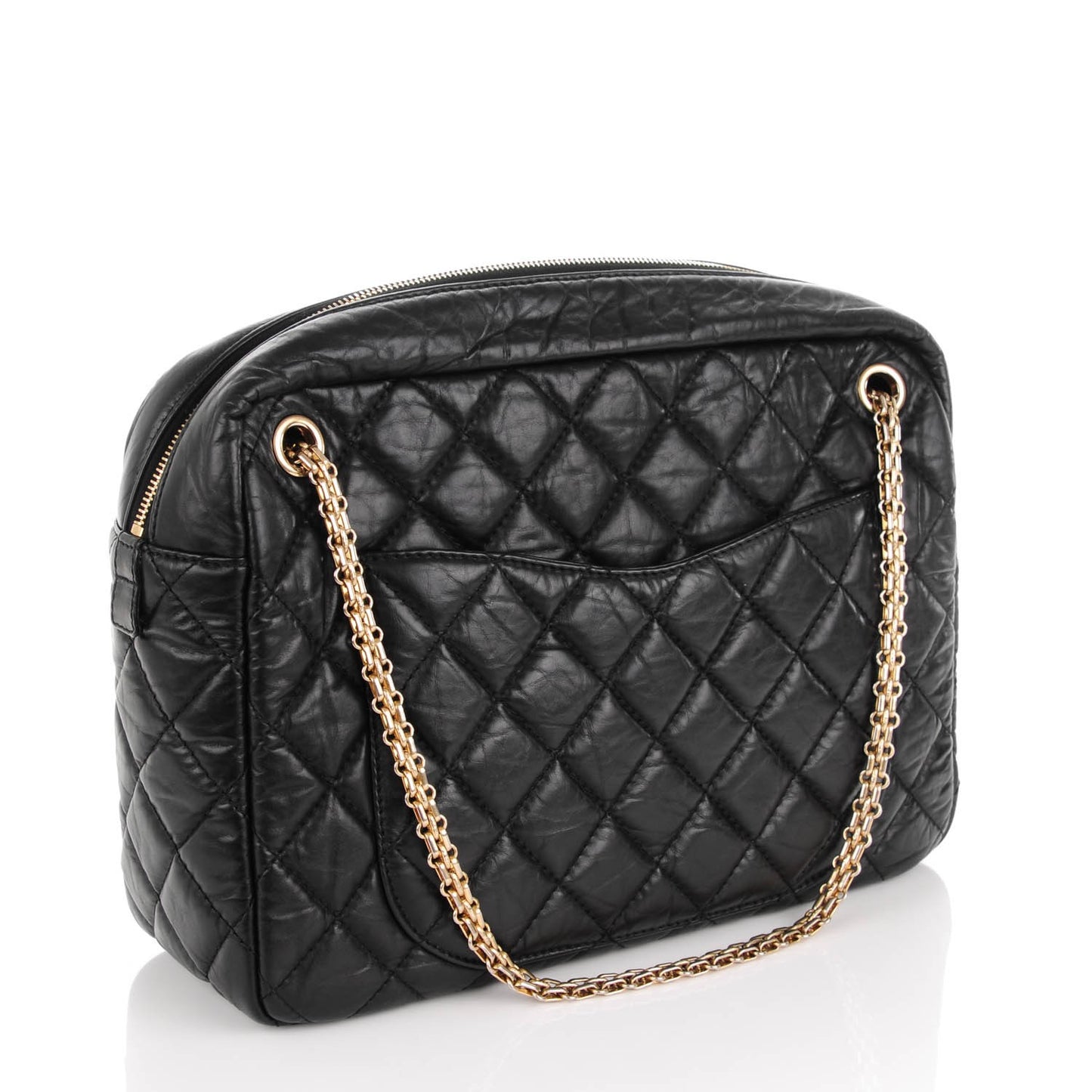 Aged Calfskin Quilted Large Reissue Camera Case Black