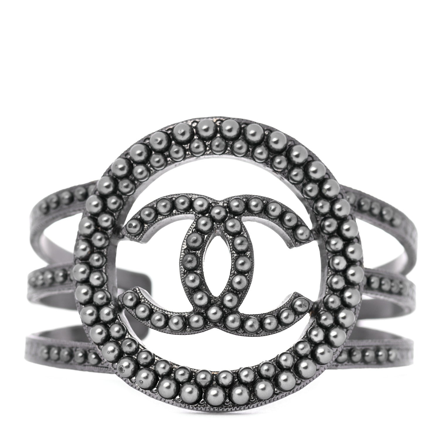 Chanel Ruthenium Beaded CC Round Cuff Dark Grey 1 of 5