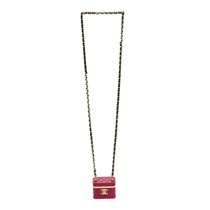 Chanel Metal Resin Lambskin Flap Bag Necklace Pink Gold Black 3 of 5