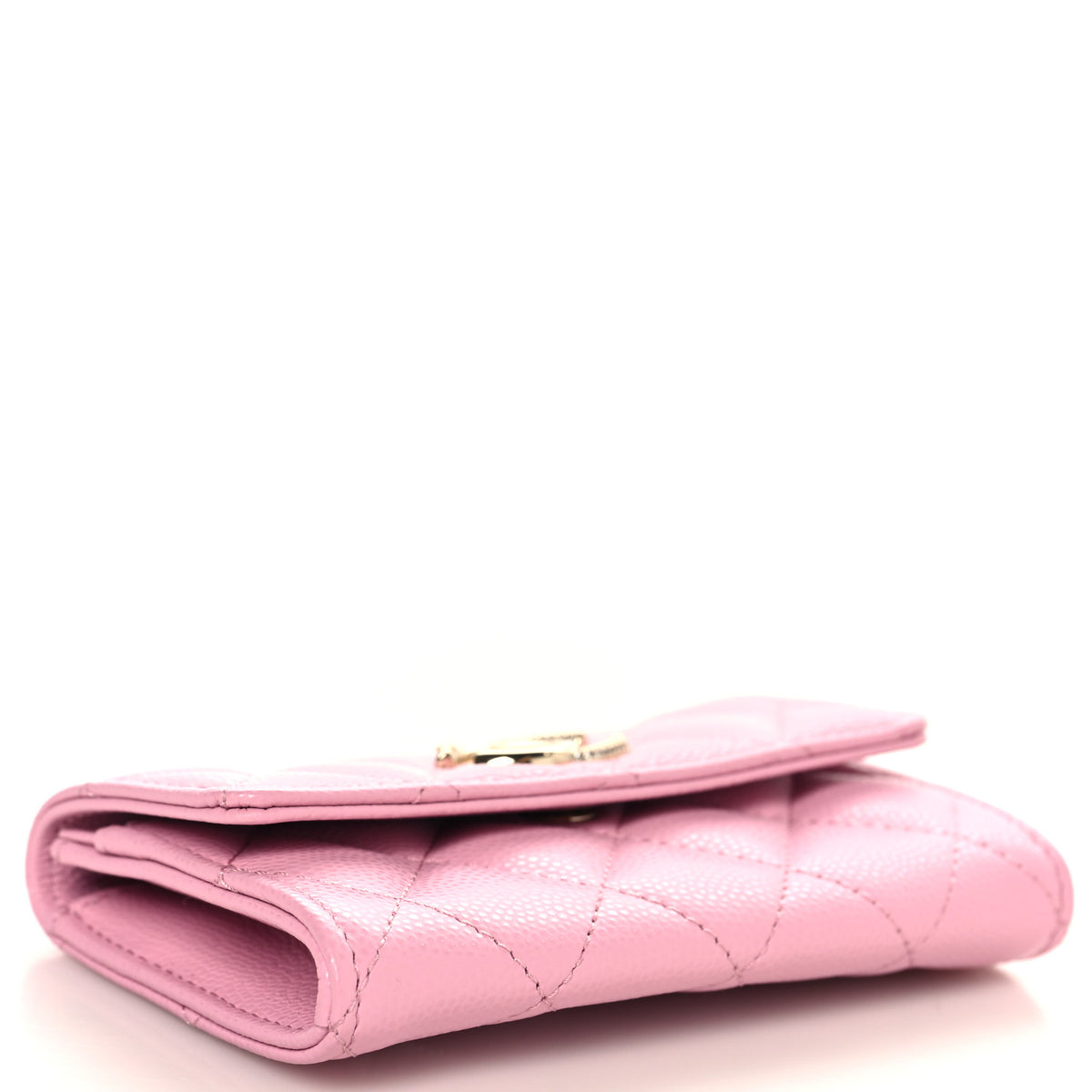 Caviar Quilted Crystal CC Flap Card Holder Pink