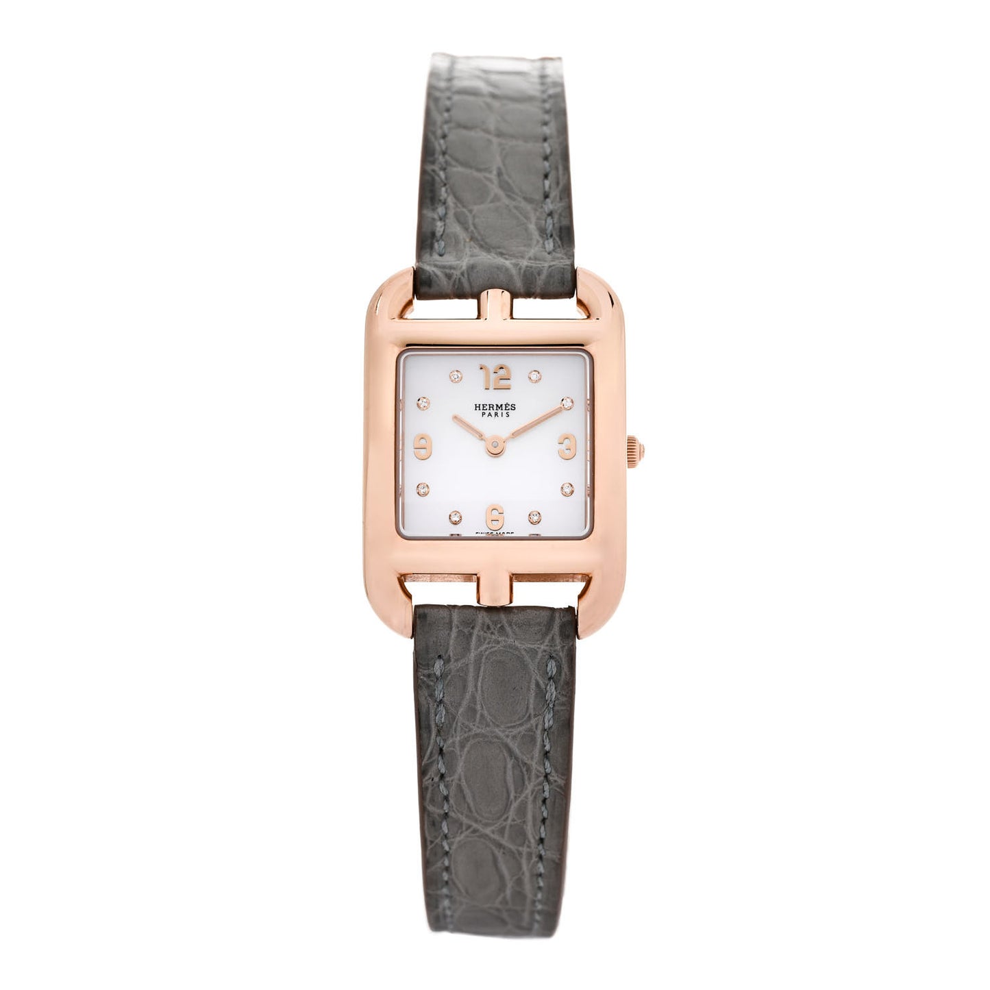 18K Rose Gold Alligator Diamond Mother of Pearl 23mm Cape Cod Quartz Watch Gris Perle