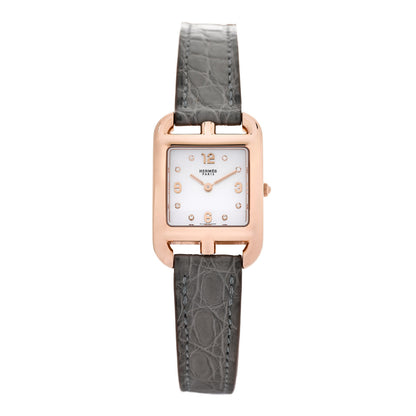 Hermes 18K Rose Gold Alligator Diamond Mother of Pearl 23mm Cape Cod Quartz Watch Gris Perle 1 of 5