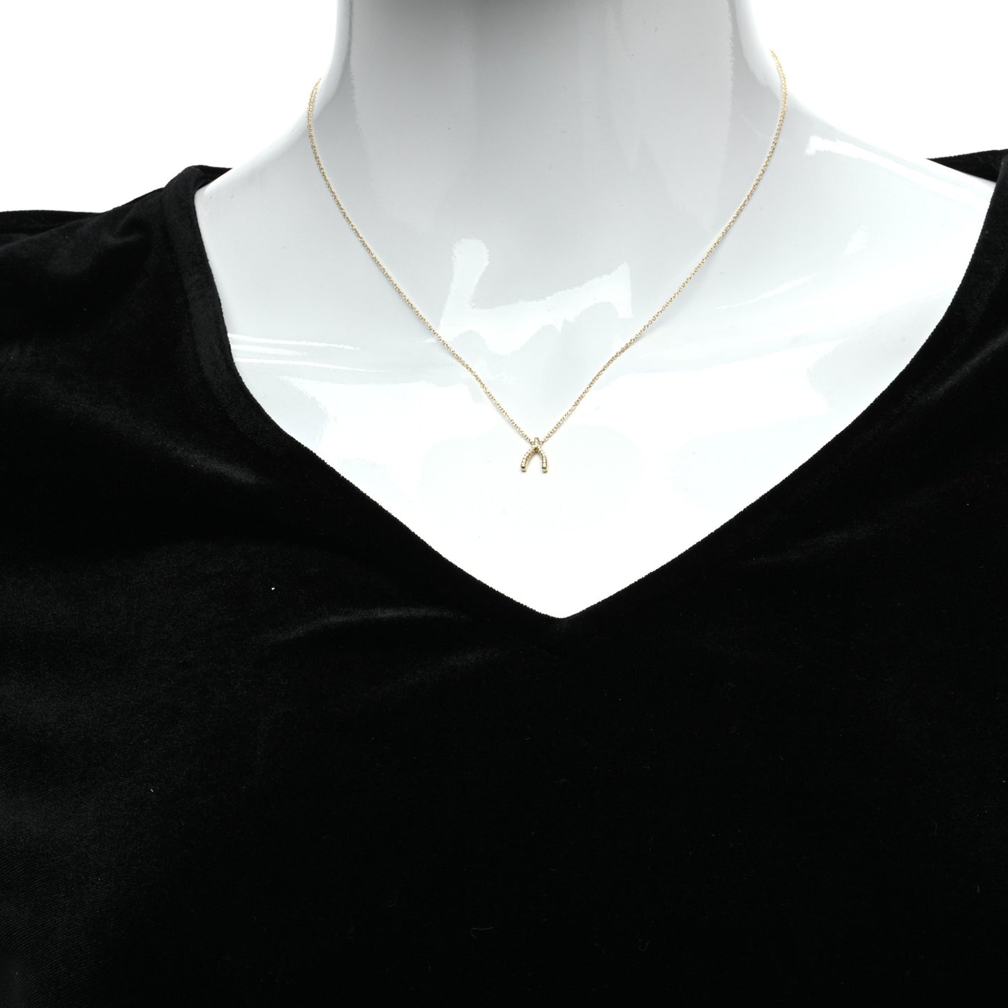 18K Yellow Gold Diamond Mini Wishbone Pendant Necklace